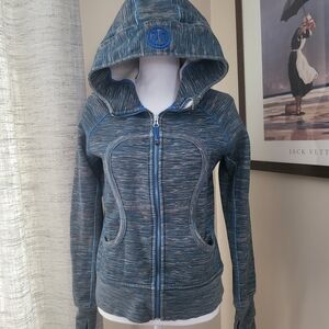 Lululemon Full Zip Scuba Hoodie Size 8 Blue Stripe Thumbhhole Fleece